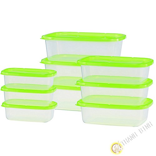 イノマタ化学 電子レンジ容器 かしこいパック 角型 9個セット グリーン