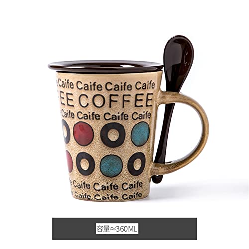 Mglesmuu マグカップ 陶器 ヒーカップ ティーカップ 大容量 オフィス カップ ふた付き スプーン付き セラミックス 和風 プレゼント クリスマス ギフト 贈り物 (BB1)