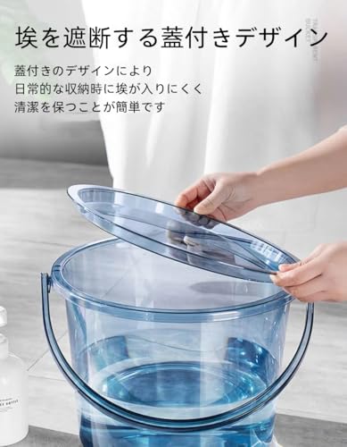 蓋付き透明バケツ 入浴家庭用バケツ 丸型 ツ ハンドル付き 水貯蔵 洗車用 釣り 蓋付き 透明 ポータブル 屋外洗車ビーチ用 多目的 屋内 屋外 庭 キャンプ用 ガーデニング (クリア,L)
