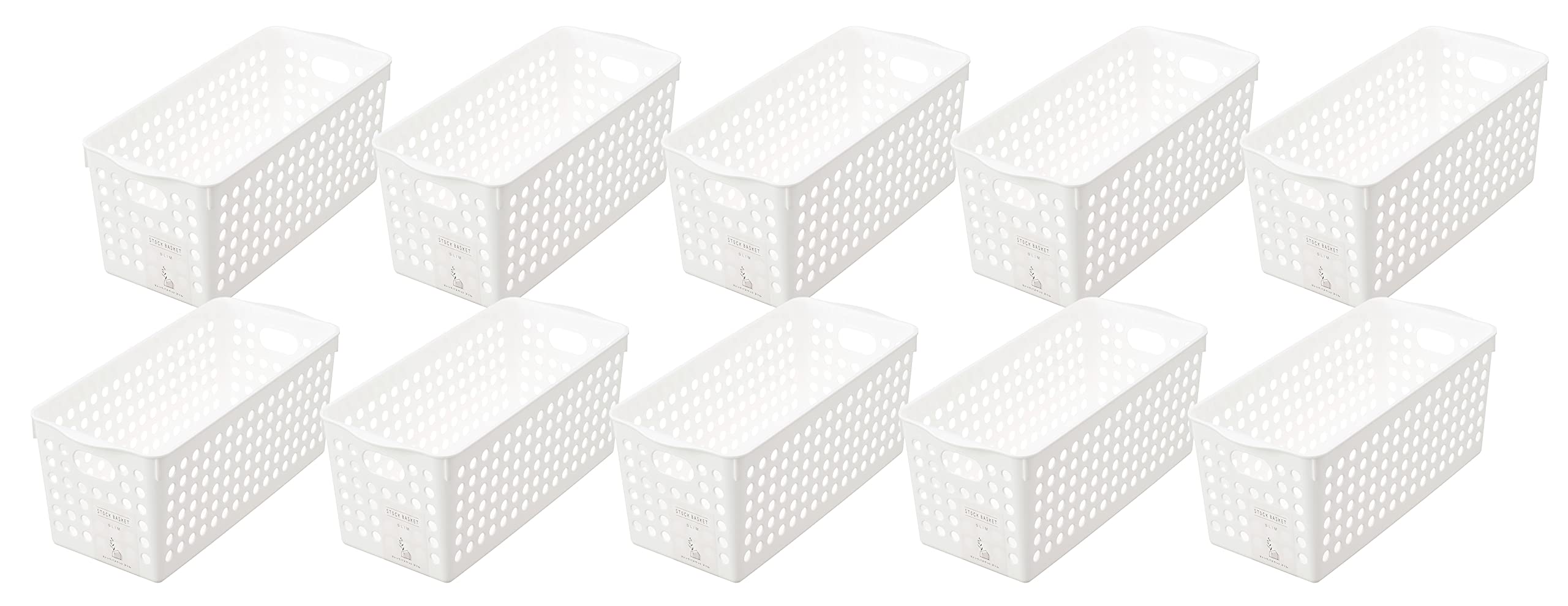 イノマタ化学 収納バスケット ストックバスケット スリム 10個組 ホワイト 日本製 96607 13.3×29.5×高さ12.3cm