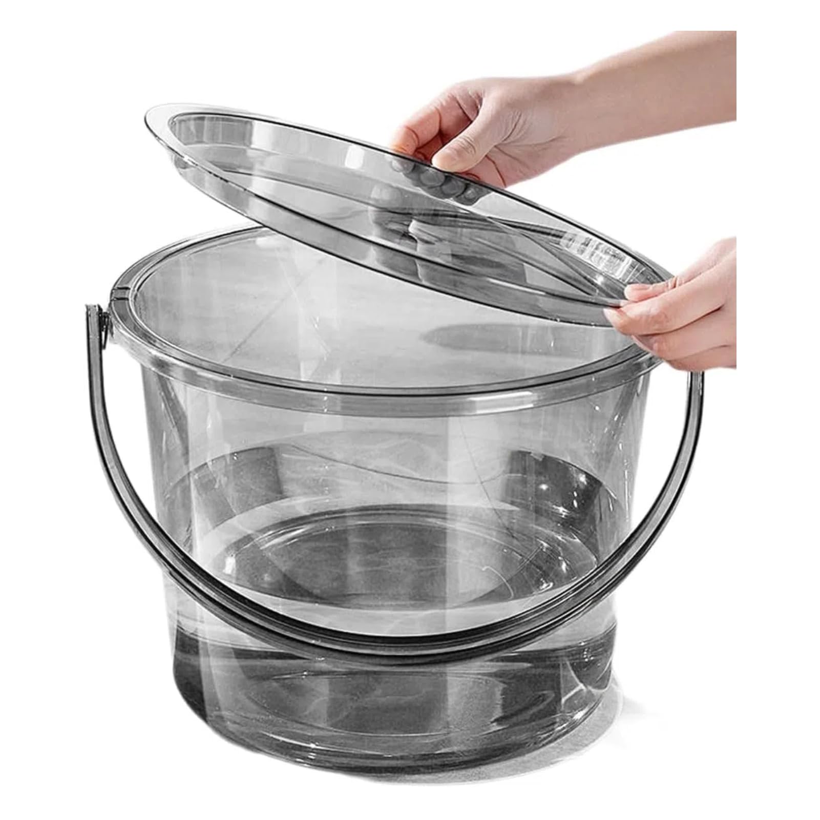 蓋付き透明バケツ 入浴家庭用バケツ 丸型 ツ ハンドル付き 水貯蔵 洗車用 釣り 蓋付き 透明 ポータブル 屋外洗車ビーチ用 多目的 屋内 屋外 庭 キャンプ用 ガーデニング (クリア,L)